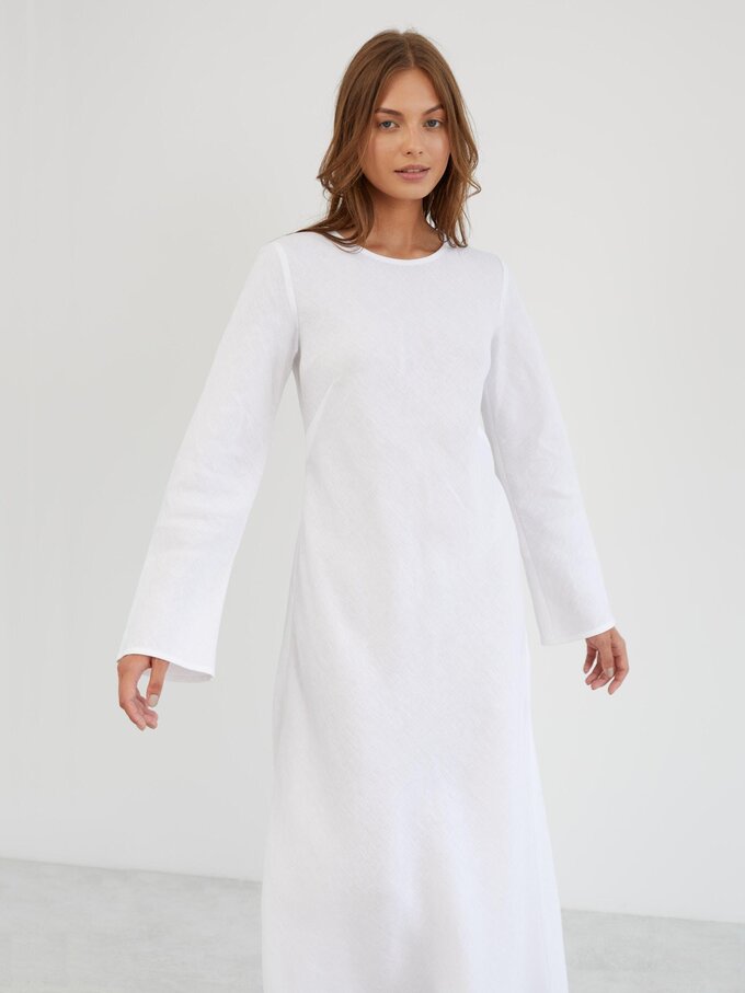 Image 3 of Long Sleeve Linen Maxi Dress in White GISELLE from ALBERALKIRK | Handmade Linen Clothing for Women