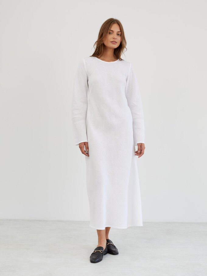 Image 4 of Long Sleeve Linen Maxi Dress in White GISELLE from ALBERALKIRK | Handmade Linen Clothing for Women