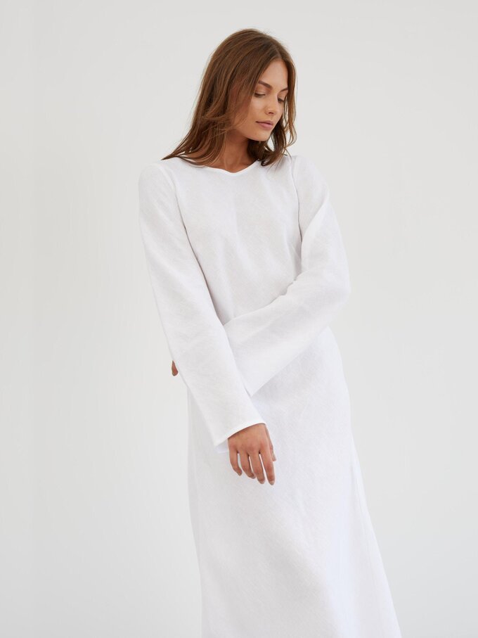 Image 5 of Long Sleeve Linen Maxi Dress in White GISELLE from ALBERALKIRK | Handmade Linen Clothing for Women