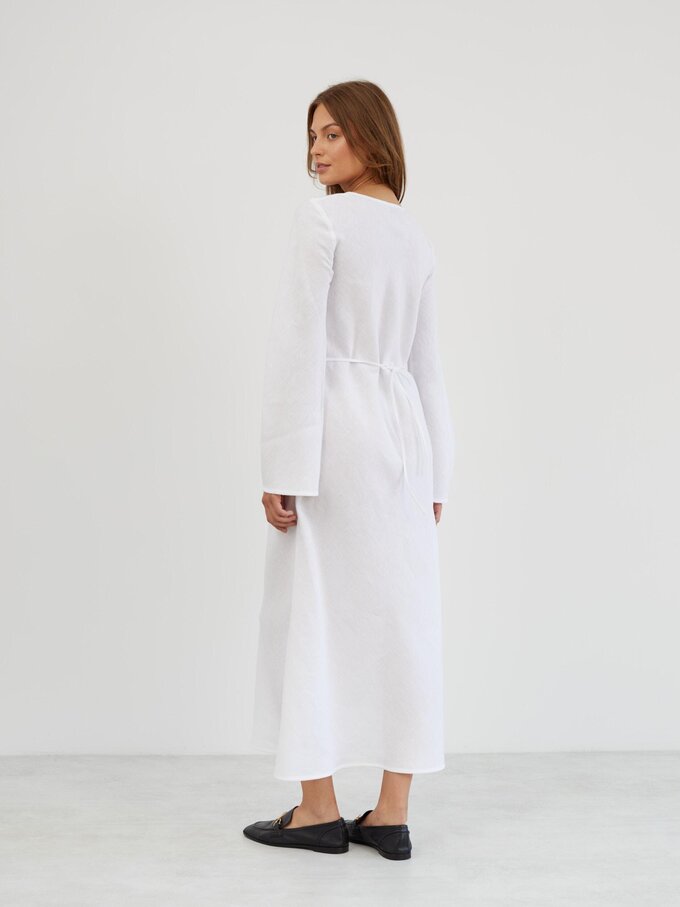 Image 6 of Long Sleeve Linen Maxi Dress in White GISELLE from ALBERALKIRK | Handmade Linen Clothing for Women
