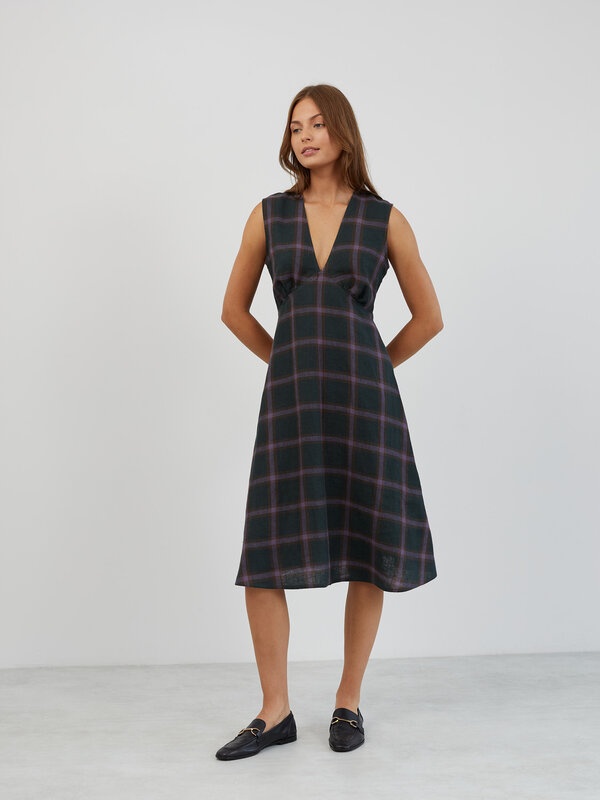 Image 1 of Sleeveless Linen Midi Dress in Plaid Purple LAURA from ALBERALKIRK | Handmade Linen Clothing for Women