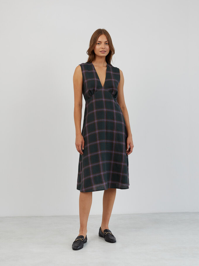 Image 3 of Sleeveless Linen Midi Dress in Plaid Purple LAURA from ALBERALKIRK | Handmade Linen Clothing for Women