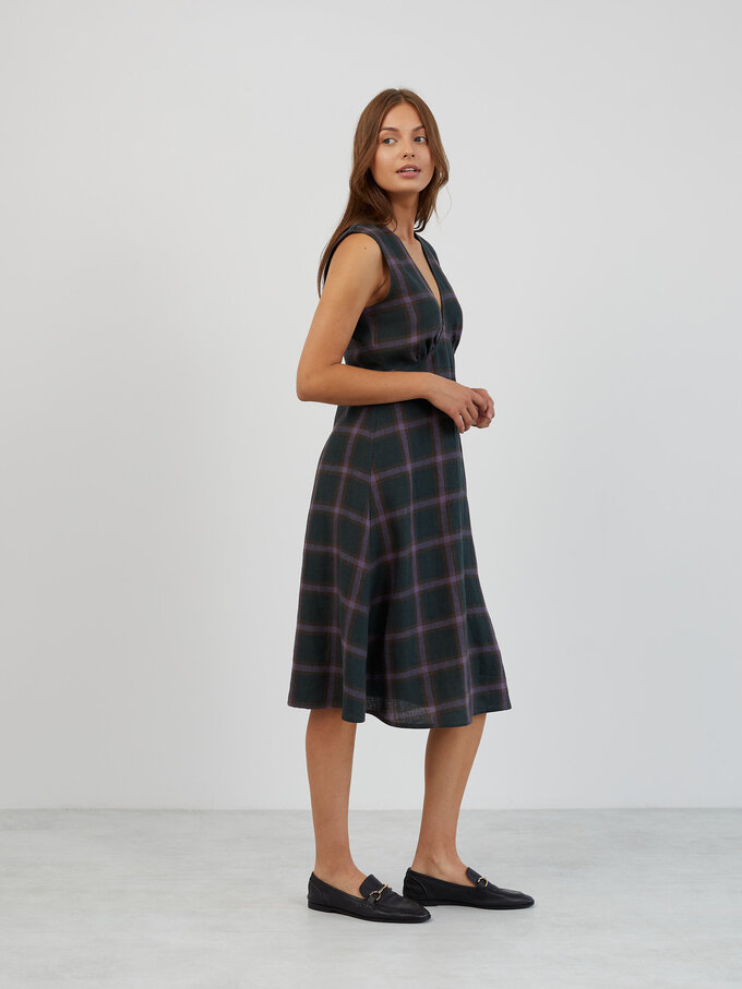 Image 5 of Sleeveless Linen Midi Dress in Plaid Purple LAURA from ALBERALKIRK | Handmade Linen Clothing for Women
