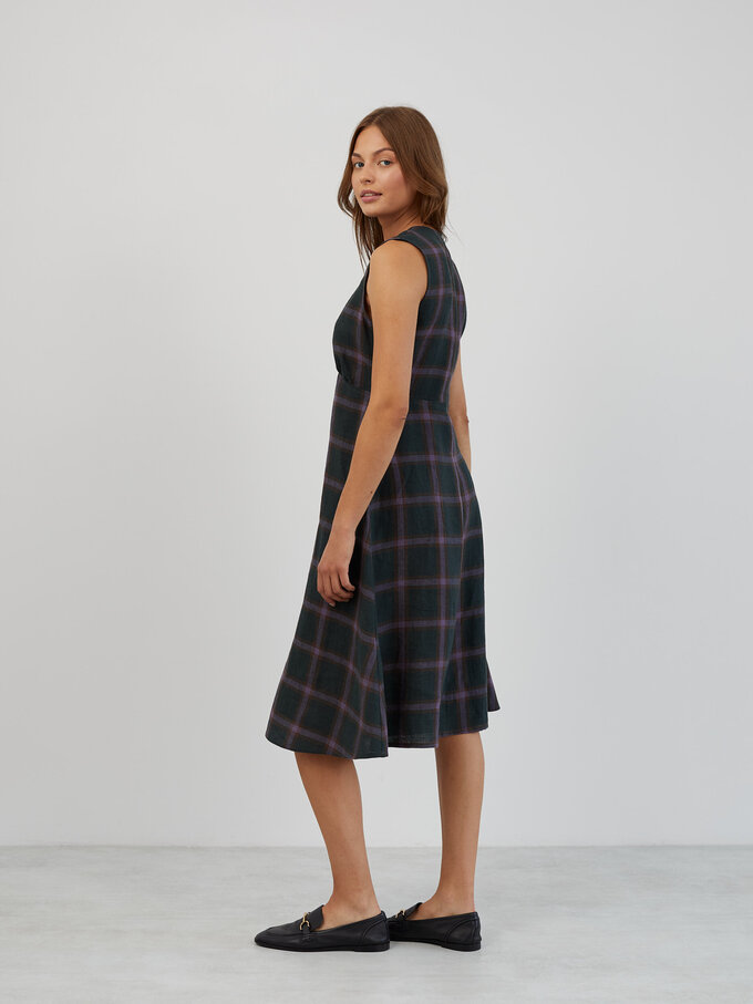 Image 6 of Sleeveless Linen Midi Dress in Plaid Purple LAURA from ALBERALKIRK | Handmade Linen Clothing for Women