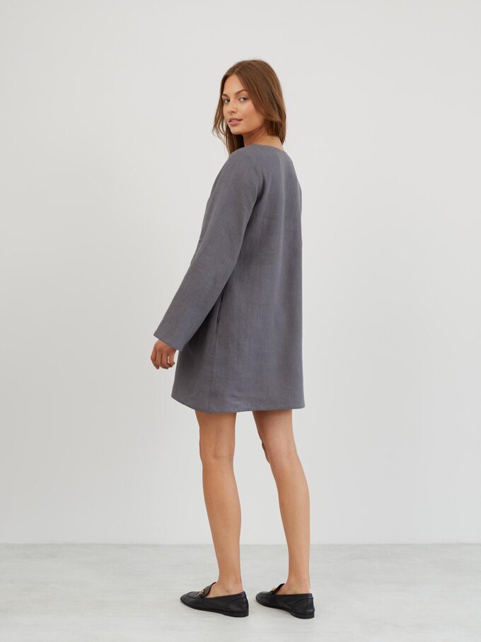Image 6 of Linen Mini Dress with Bell Sleeves in Light Grey UMA from ALBERALKIRK | Handmade Linen Clothing for Women