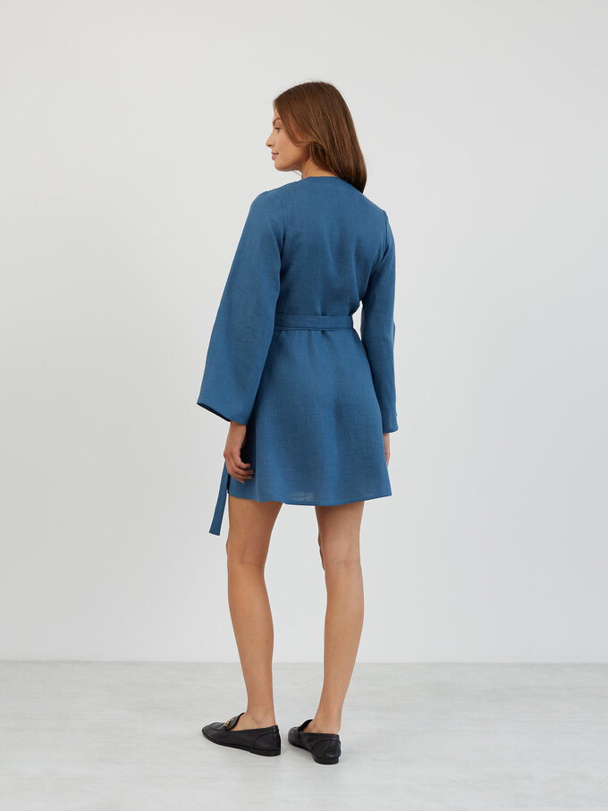 Image 6 of Linen Wrap Mini Dress in Sea Blue LYDIA from ALBERALKIRK | Handmade Linen Clothing for Women