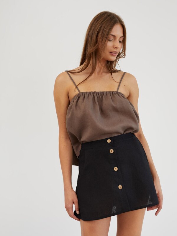 Image 1 of Linen Button Front Mini Skirt in Black AMINA from ALBERALKIRK | Handmade Linen Clothing for Women