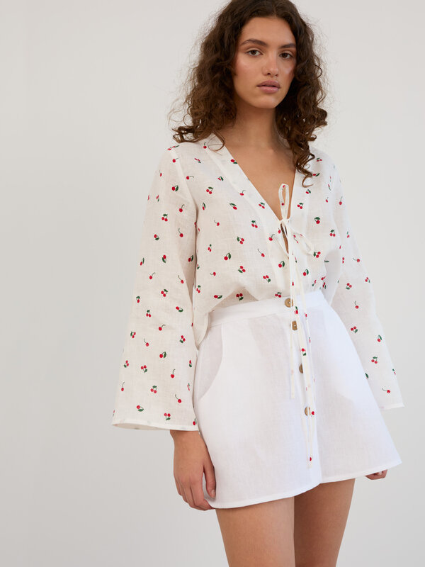 Image 1 of Linen Button Front Mini Skirt in White AMINA from ALBERALKIRK | Handmade Linen Clothing for Women