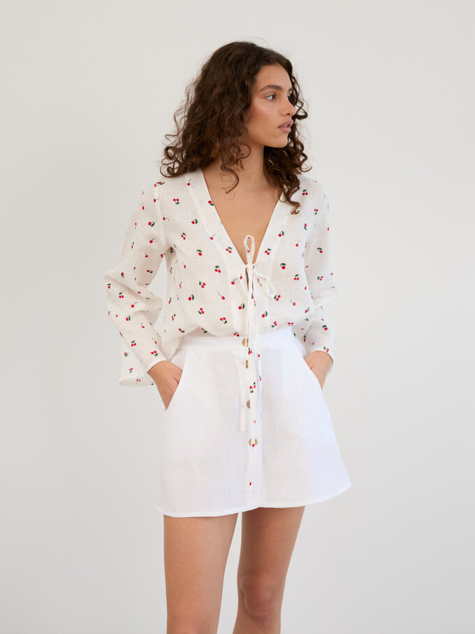 Image 5 of Linen Button Front Mini Skirt in White AMINA from ALBERALKIRK | Handmade Linen Clothing for Women