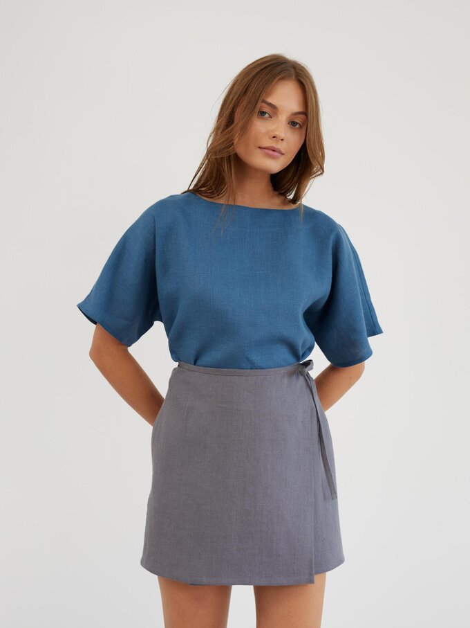 Image 3 of Linen Wrap Mini Skirt in Light Grey ANNALISE from ALBERALKIRK | Handmade Linen Clothing for Women