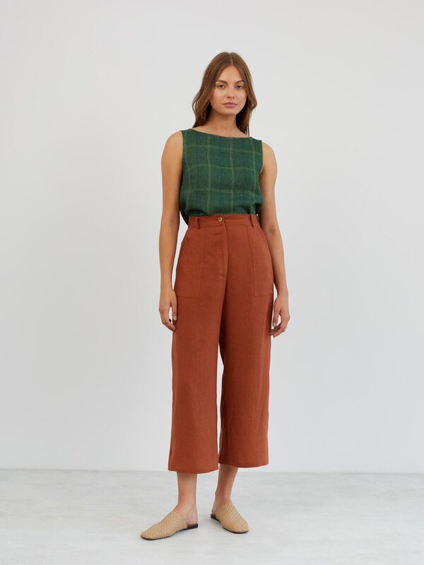 Image 1 of Cropped Wide Leg Linen Pants in Rust OCEAN from ALBERALKIRK | Handmade Linen Clothing for Women