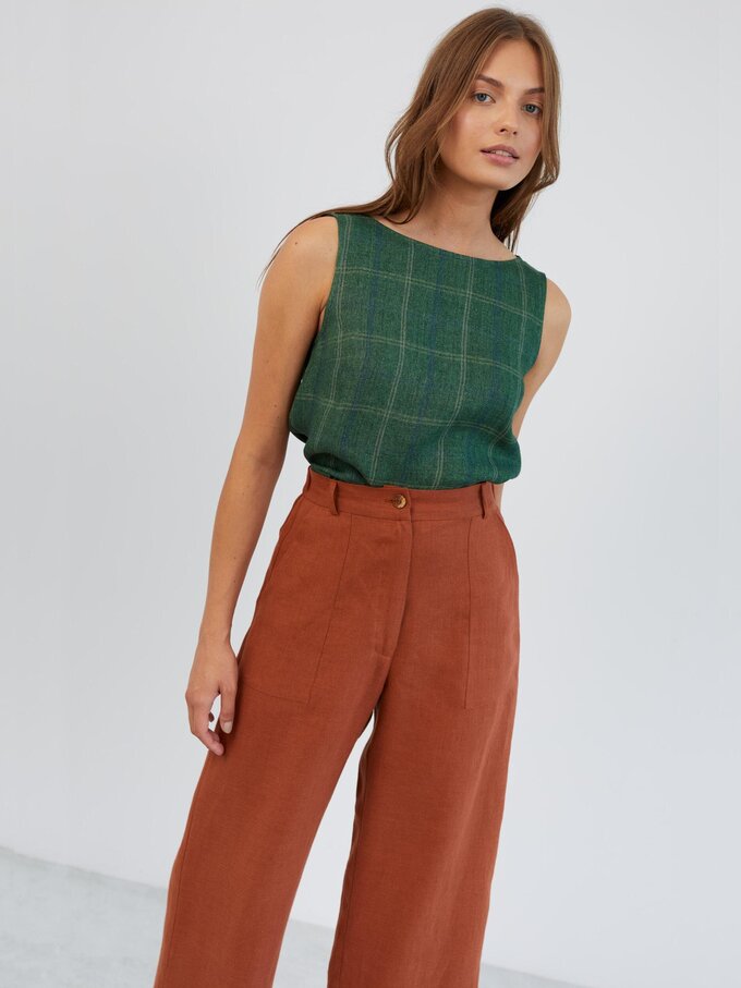 Image 2 of Cropped Wide Leg Linen Pants in Rust OCEAN from ALBERALKIRK | Handmade Linen Clothing for Women
