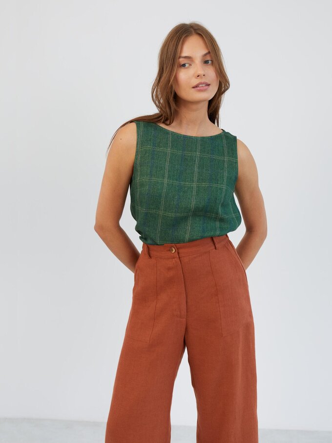 Image 4 of Cropped Wide Leg Linen Pants in Rust OCEAN from ALBERALKIRK | Handmade Linen Clothing for Women