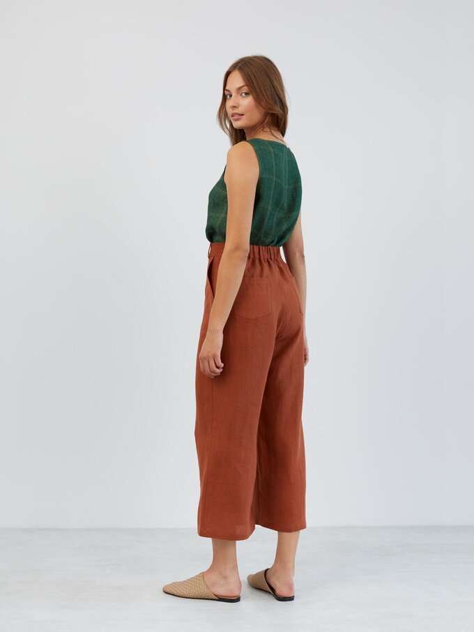 Image 6 of Cropped Wide Leg Linen Pants in Rust OCEAN from ALBERALKIRK | Handmade Linen Clothing for Women