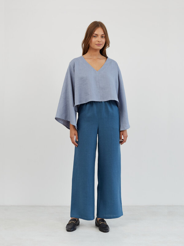 Image 1 of Linen Palazzo Wide Leg Pants in Sea Blue ARVEN from ALBERALKIRK | Handmade Linen Clothing for Women