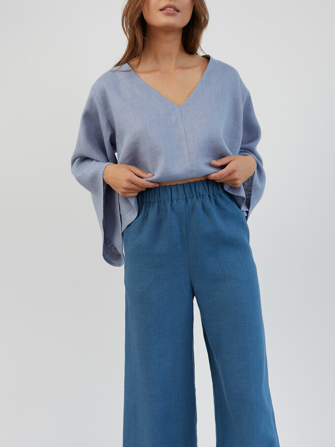 Image 2 of Linen Palazzo Wide Leg Pants in Sea Blue ARVEN from ALBERALKIRK | Handmade Linen Clothing for Women