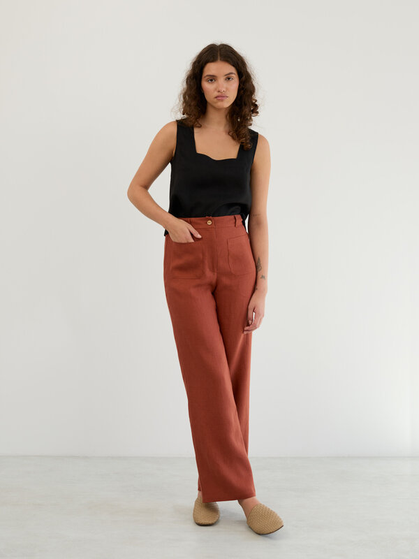Image 1 of Linen Tailored Straight Leg Pants in Rust JOEL from ALBERALKIRK | Handmade Linen Clothing for Women