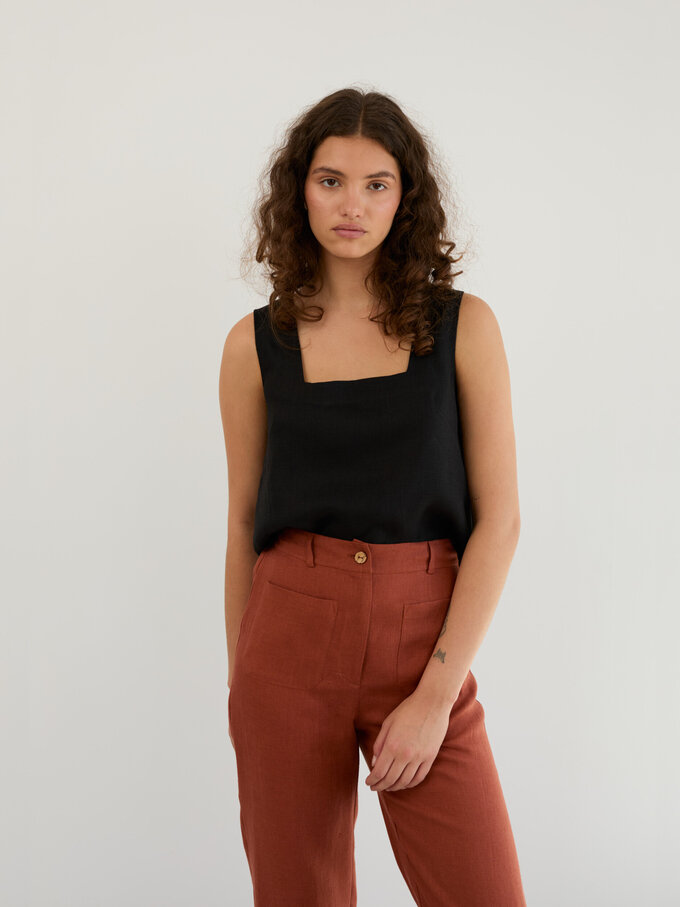 Image 2 of Linen Tailored Straight Leg Pants in Rust JOEL from ALBERALKIRK | Handmade Linen Clothing for Women