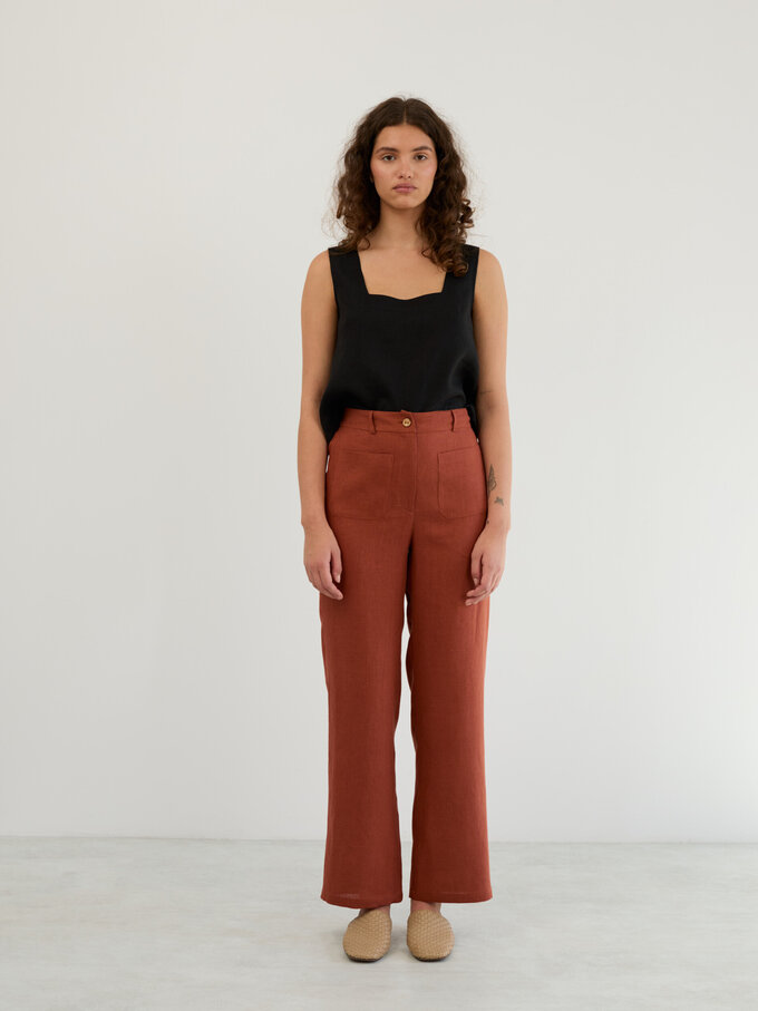 Image 3 of Linen Tailored Straight Leg Pants in Rust JOEL from ALBERALKIRK | Handmade Linen Clothing for Women