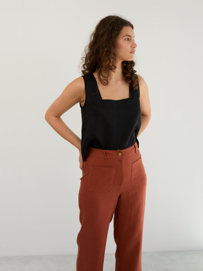Image 4 of Linen Tailored Straight Leg Pants in Rust JOEL from ALBERALKIRK | Handmade Linen Clothing for Women