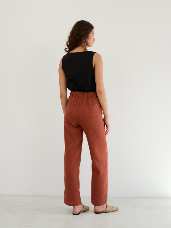 Image 5 of Linen Tailored Straight Leg Pants in Rust JOEL from ALBERALKIRK | Handmade Linen Clothing for Women