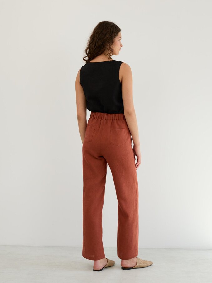 Image 6 of Linen Tailored Straight Leg Pants in Rust JOEL from ALBERALKIRK | Handmade Linen Clothing for Women