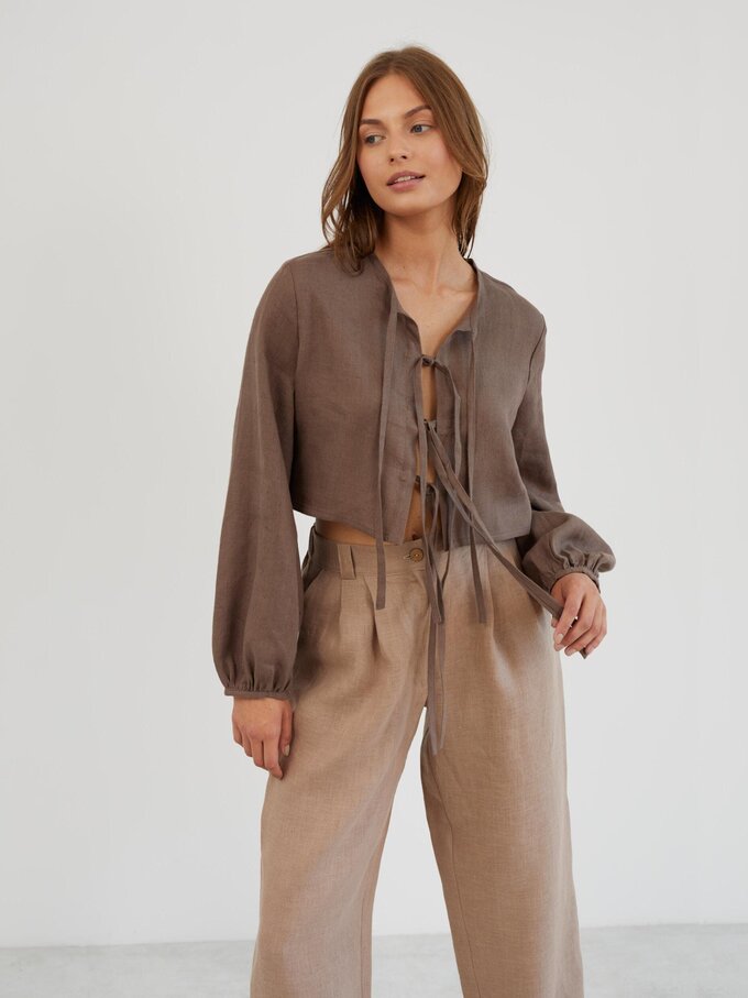 Image 3 of Linen Tailored Pleated Pants in Sand Brown JAMES from ALBERALKIRK | Handmade Linen Clothing for Women