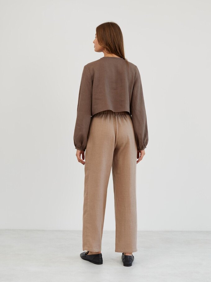 Image 5 of Linen Tailored Pleated Pants in Sand Brown JAMES from ALBERALKIRK | Handmade Linen Clothing for Women