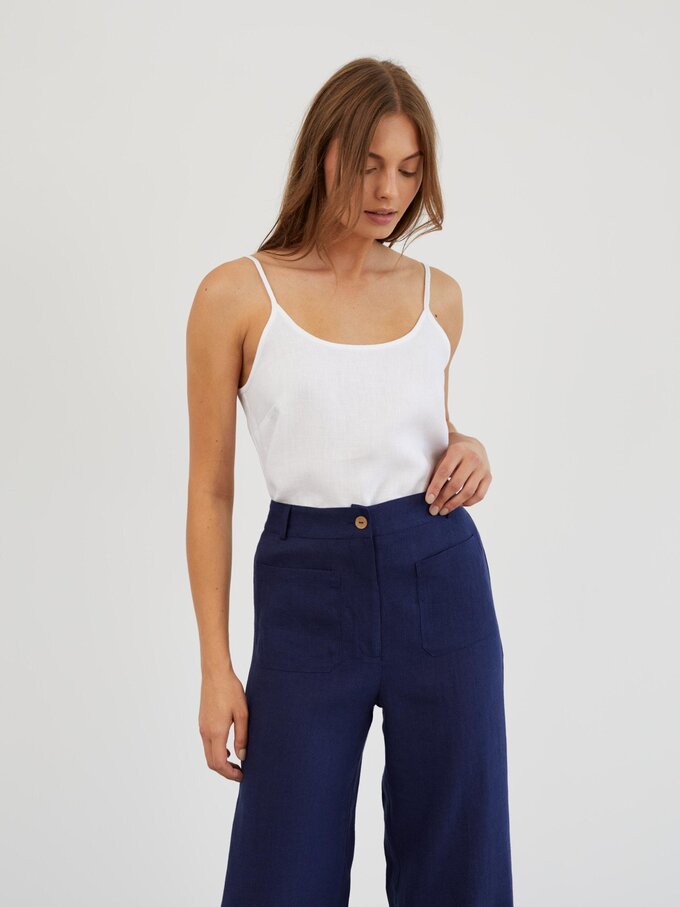 Image 3 of Tailored Straight Leg Linen Pants in Navy Blue JOEL from ALBERALKIRK | Handmade Linen Clothing for Women