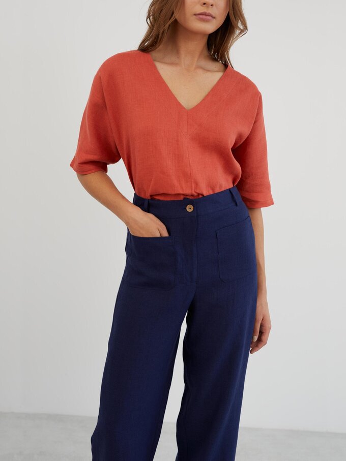 Image 4 of Tailored Straight Leg Linen Pants in Navy Blue JOEL from ALBERALKIRK | Handmade Linen Clothing for Women