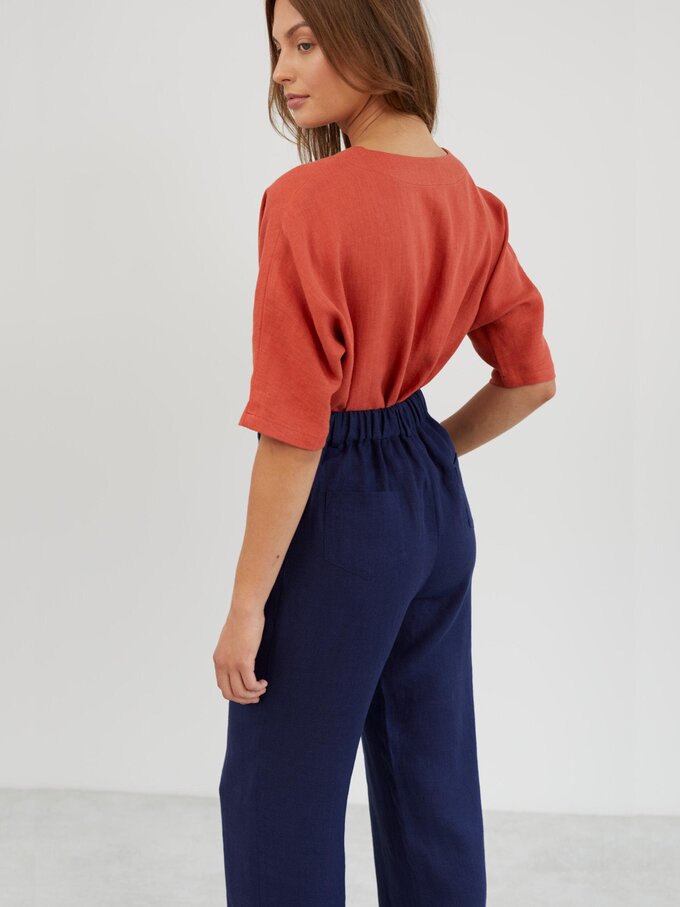 Image 5 of Tailored Straight Leg Linen Pants in Navy Blue JOEL from ALBERALKIRK | Handmade Linen Clothing for Women
