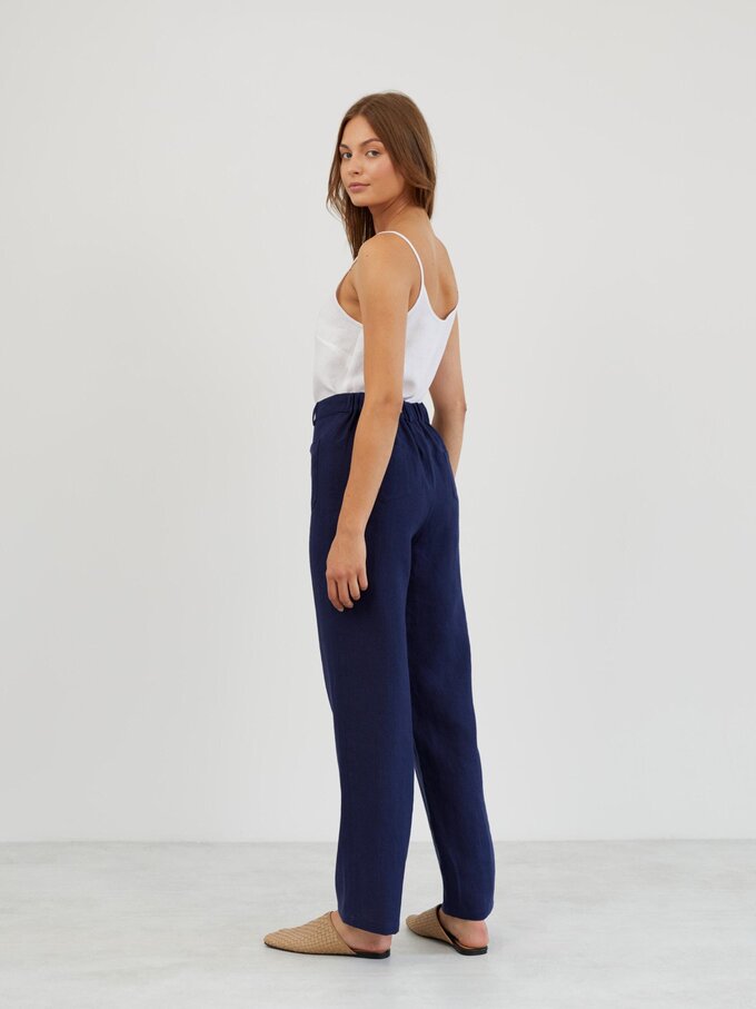 Image 6 of Tailored Straight Leg Linen Pants in Navy Blue JOEL from ALBERALKIRK | Handmade Linen Clothing for Women
