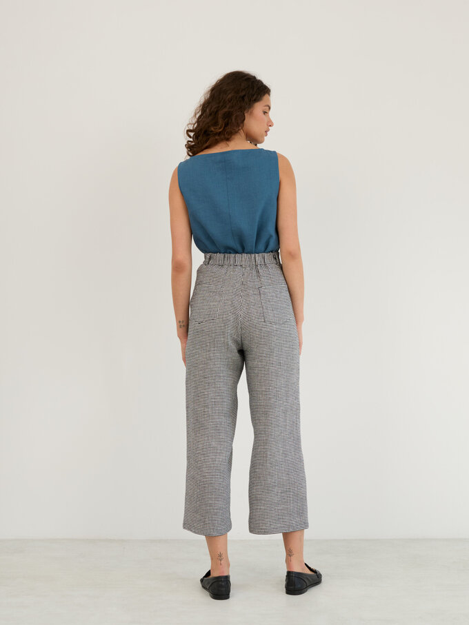 Image 5 of Linen Wide Leg Cropped Pants in Houndstooth OCEAN from ALBERALKIRK | Handmade Linen Clothing for Women