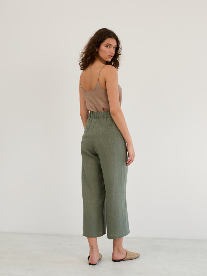 Image 6 of Linen Wide Leg Cropped Pants in Sage Green OCEAN from ALBERALKIRK | Handmade Linen Clothing for Women