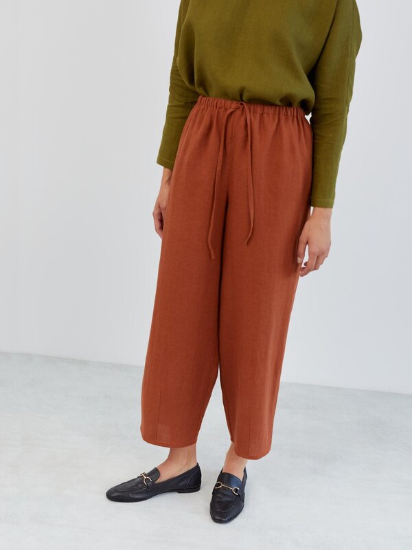 Image 1 of Wide Leg Linen Drawstring Pants in Rust DUKE from ALBERALKIRK | Handmade Linen Clothing for Women