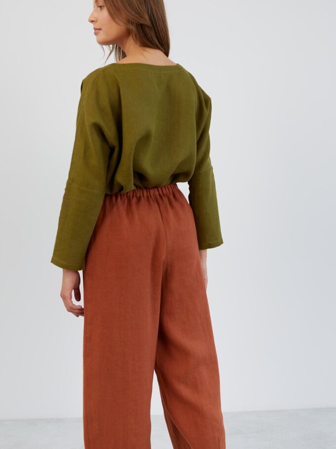 Image 4 of Wide Leg Linen Drawstring Pants in Rust DUKE from ALBERALKIRK | Handmade Linen Clothing for Women