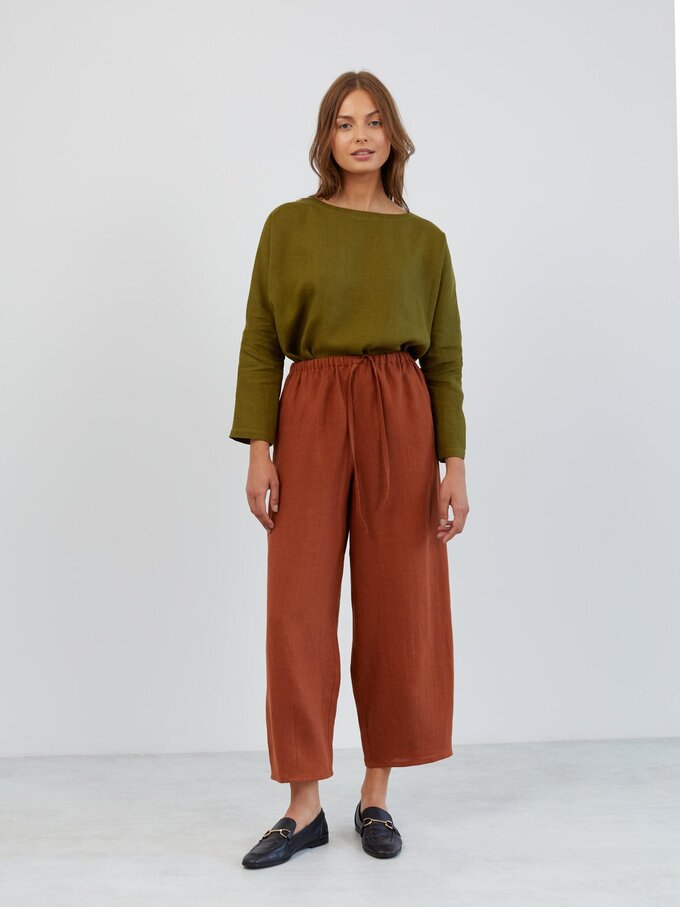 Image 5 of Wide Leg Linen Drawstring Pants in Rust DUKE from ALBERALKIRK | Handmade Linen Clothing for Women
