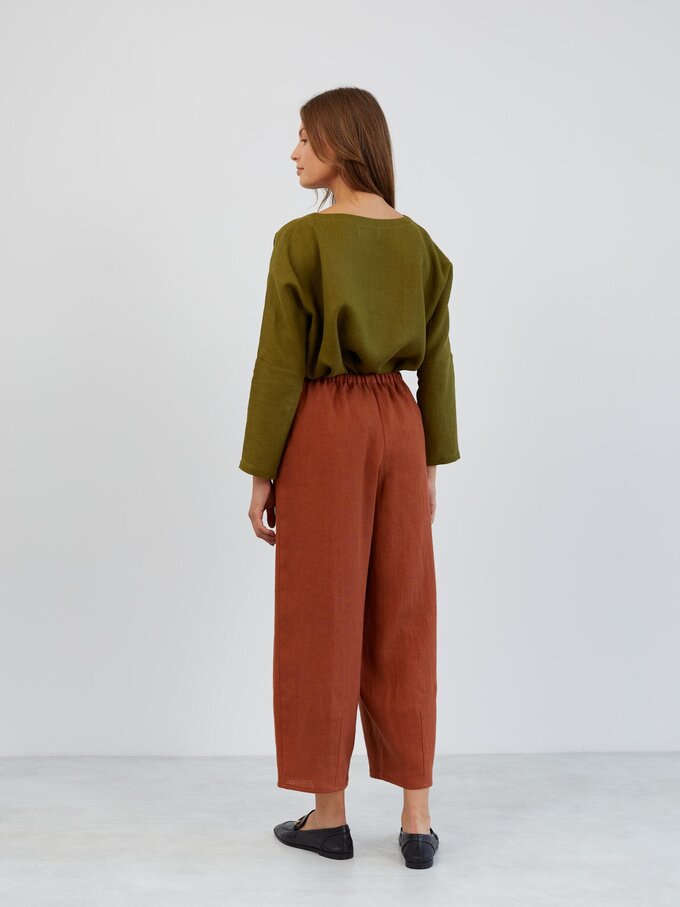 Image 6 of Wide Leg Linen Drawstring Pants in Rust DUKE from ALBERALKIRK | Handmade Linen Clothing for Women