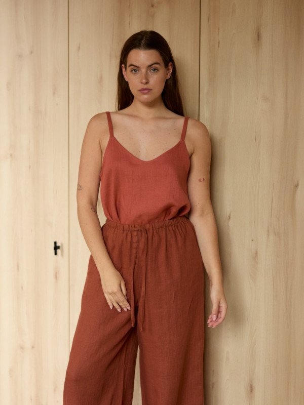 Image 1 of LUCAS wide-leg linen pants in Rust, featuring a drawstring waist and relaxed fit, from ALBERALKIRK.
