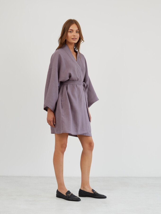 Image 4 of Linen Wrap Robe in Lavender Violet ATHENA from ALBERALKIRK | Handmade Linen Clothing for Women
