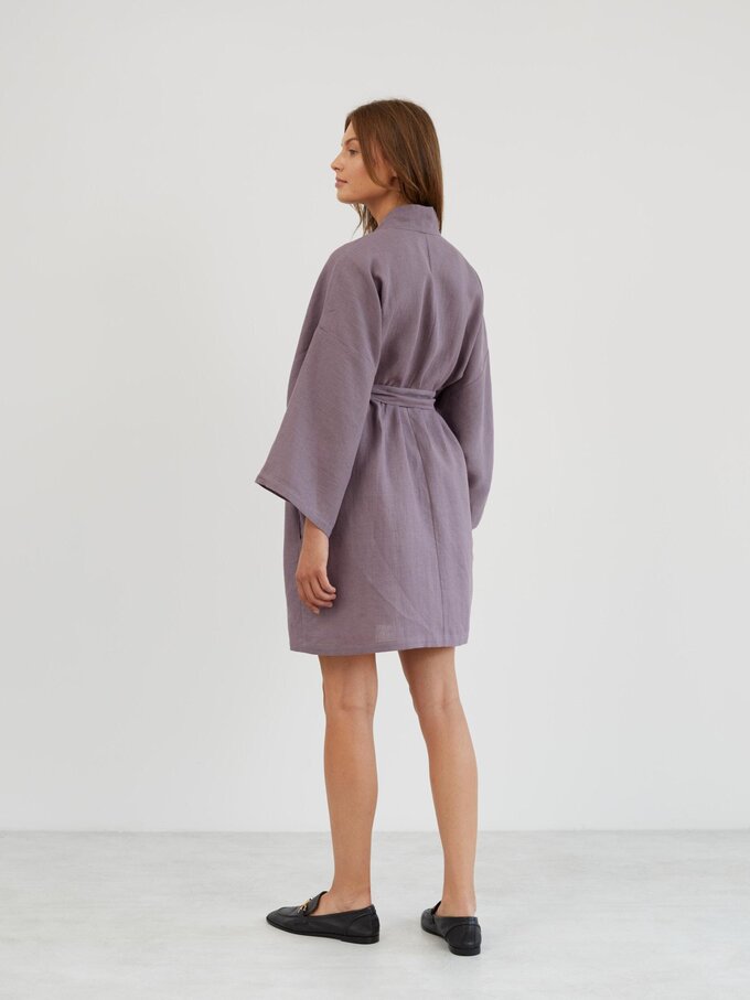 Image 5 of Linen Wrap Robe in Lavender Violet ATHENA from ALBERALKIRK | Handmade Linen Clothing for Women