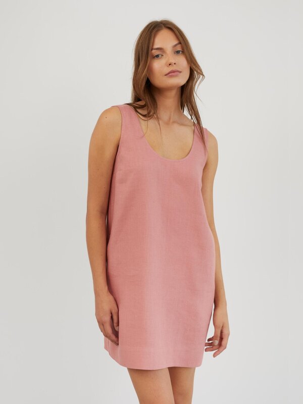 Image 1 of Linen Shift Dress in Salmon Pink SAMIE from ALBERALKIRK | Handmade Linen Clothing for Women