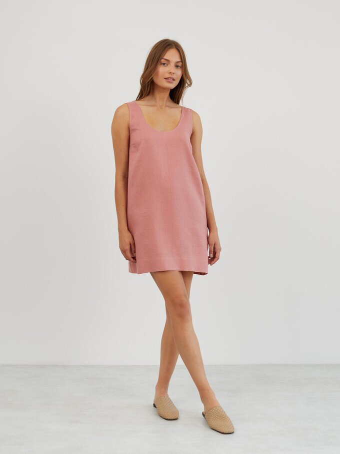Image 2 of Linen Shift Dress in Salmon Pink SAMIE from ALBERALKIRK | Handmade Linen Clothing for Women