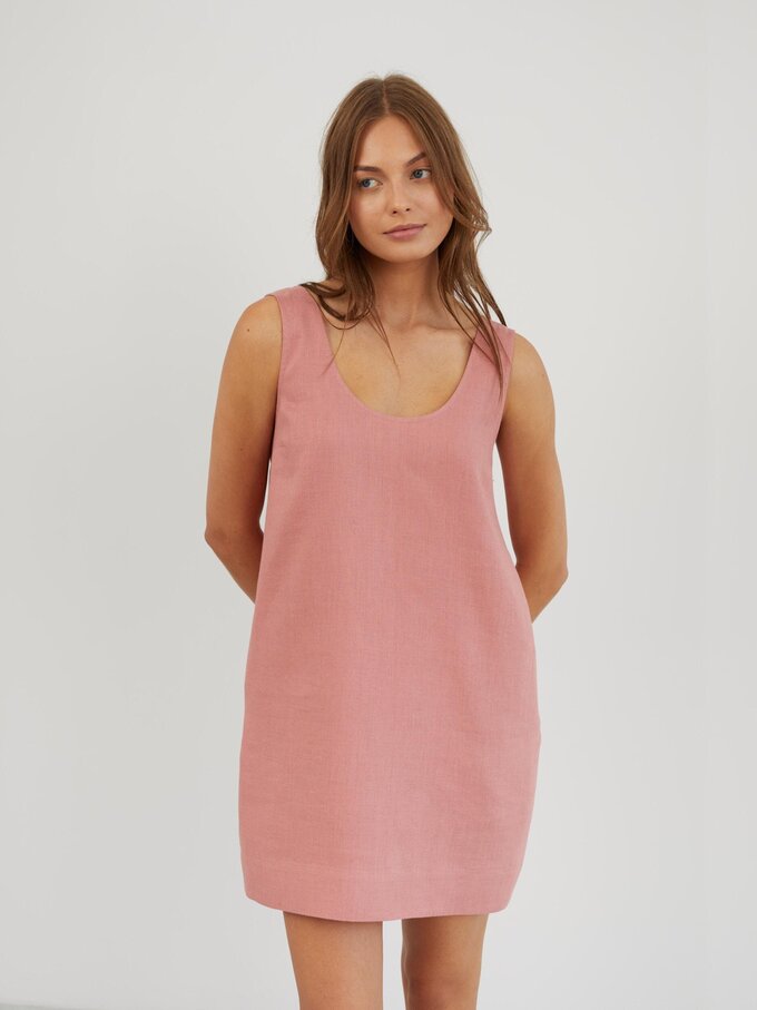 Image 4 of Linen Shift Dress in Salmon Pink SAMIE from ALBERALKIRK | Handmade Linen Clothing for Women