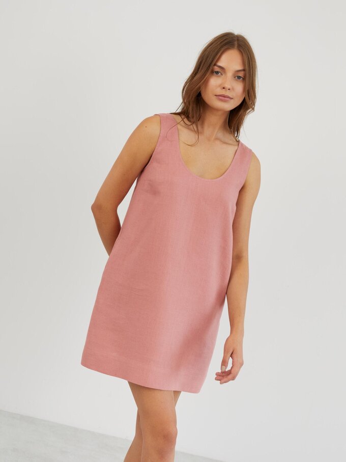 Image 5 of Linen Shift Dress in Salmon Pink SAMIE from ALBERALKIRK | Handmade Linen Clothing for Women