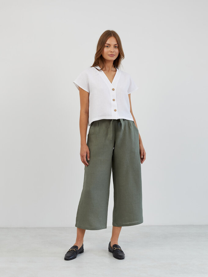 Image 2 of Cropped Linen Button-Down Shirt in White LYLA from ALBERALKIRK | Handmade Linen Clothing for Women