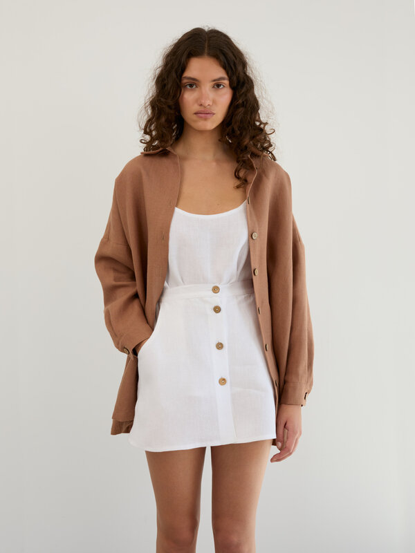 Image 1 of Heavy Linen Oversized Button-Down Shirt in Heavy Brown MYLA from ALBERALKIRK | Handmade Linen Clothing for Women