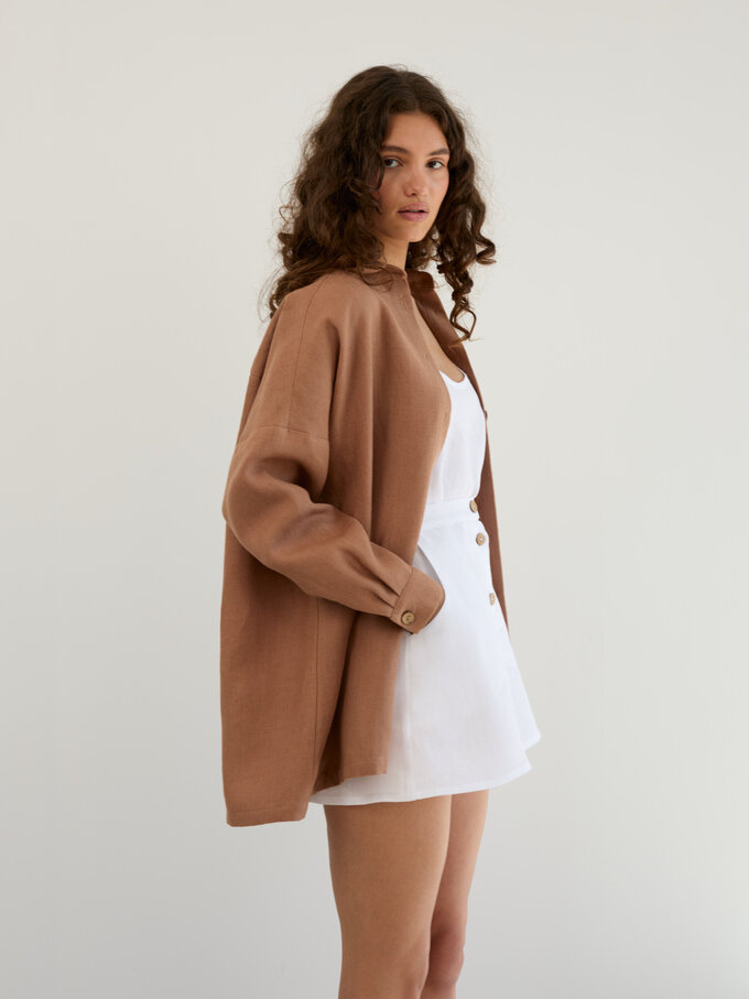 Image 3 of Heavy Linen Oversized Button-Down Shirt in Heavy Brown MYLA from ALBERALKIRK | Handmade Linen Clothing for Women
