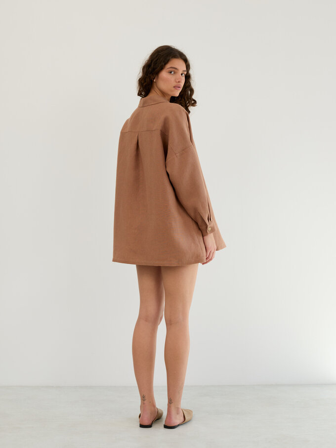 Image 4 of Heavy Linen Oversized Button-Down Shirt in Heavy Brown MYLA from ALBERALKIRK | Handmade Linen Clothing for Women