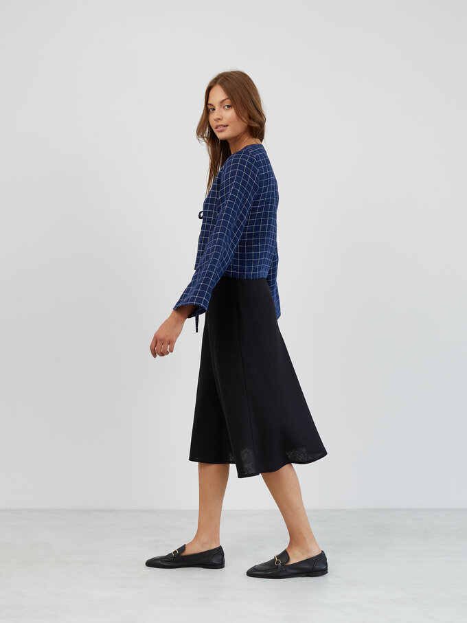 Image 1 of A-Line Linen Midi Skirt in Black BARLEY from ALBERALKIRK | Handmade Linen Clothing for Women